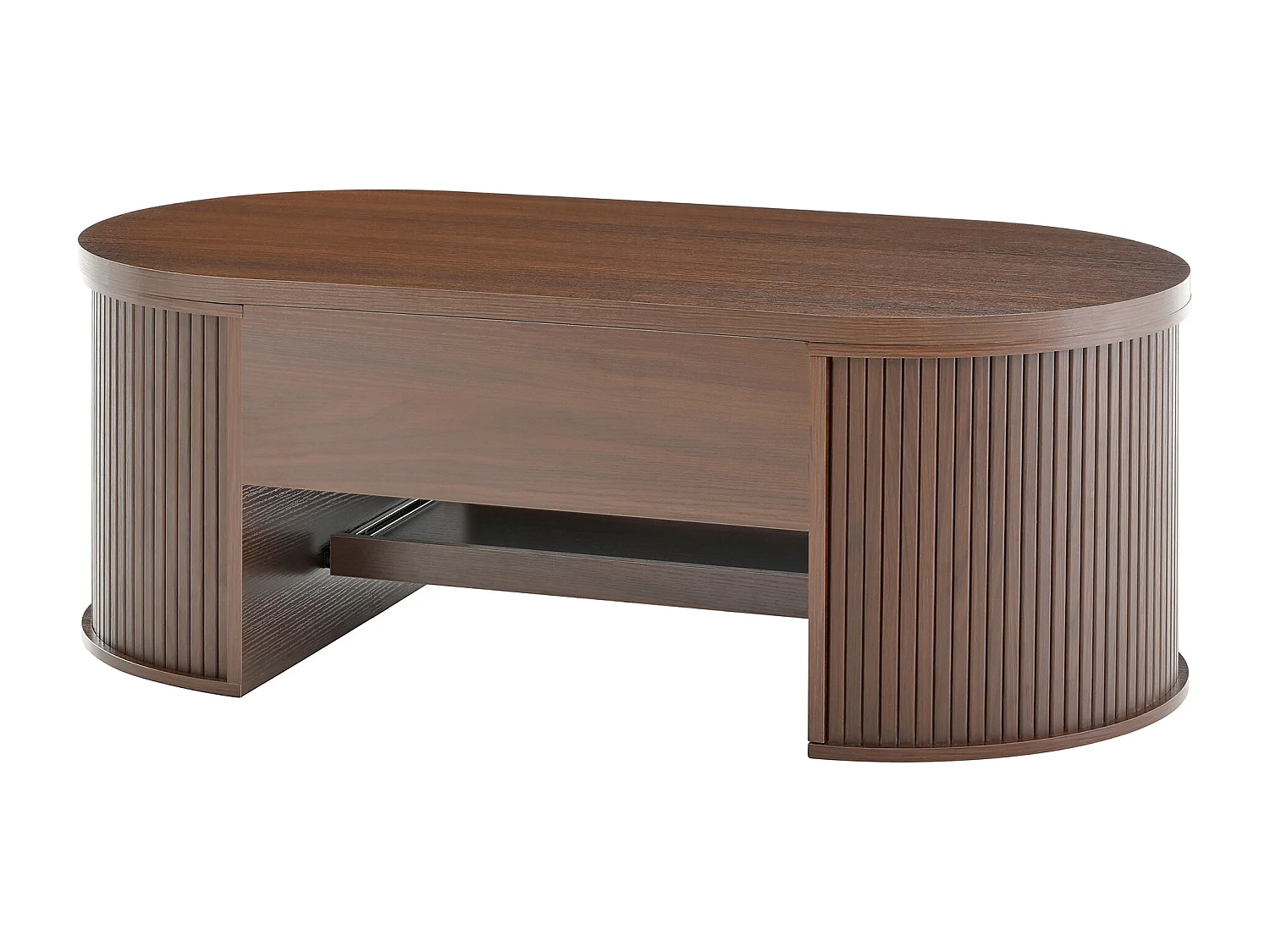 Hochklappbarer Couchtisch - Couchtisch mit ausziehbaren Regalen und hochklappbarer Platte - dunkles Holz - für das Wohnzimmer