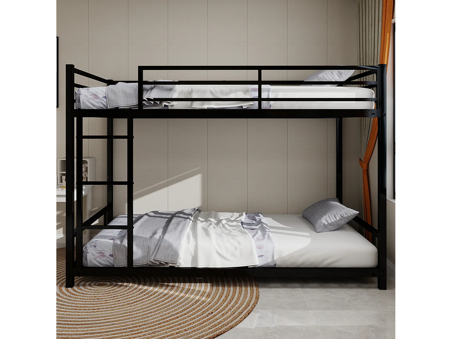 Beliche 90 x 190 cm - Cama de criança com escada e grades de segurança - metal preto - sem colchão