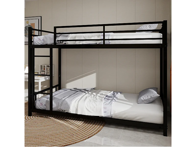 Stapelbed 2 x 90 x 190 cm - Kinderbed met ladder en spijlen - zwart metaal - zonder matras