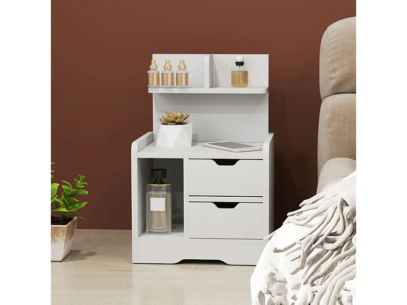 Table de chevet à 2 tiroirs - Table de chevet avec étagère ouverte - bois blanc - pour chambre