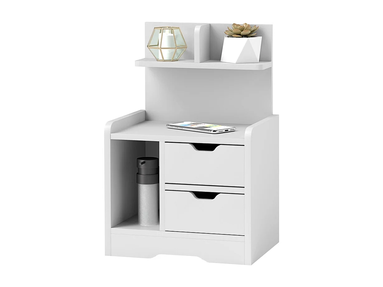 Table de chevet à 2 tiroirs - Table de chevet avec étagère ouverte - bois blanc - pour chambre