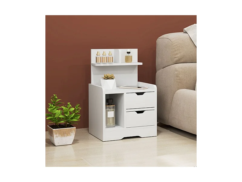 Table de chevet à 2 tiroirs - Table de chevet avec étagère ouverte - bois blanc - pour chambre