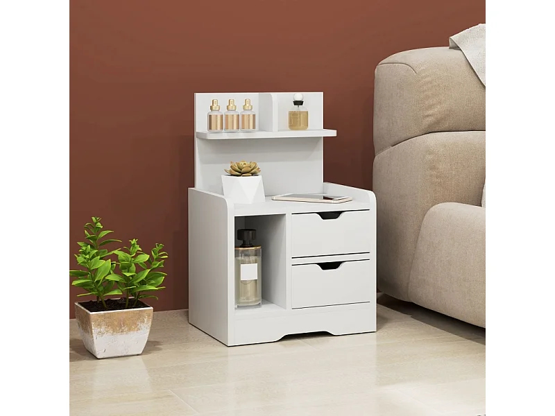 Table de chevet à 2 tiroirs - Table de chevet avec étagère ouverte - bois blanc - pour chambre