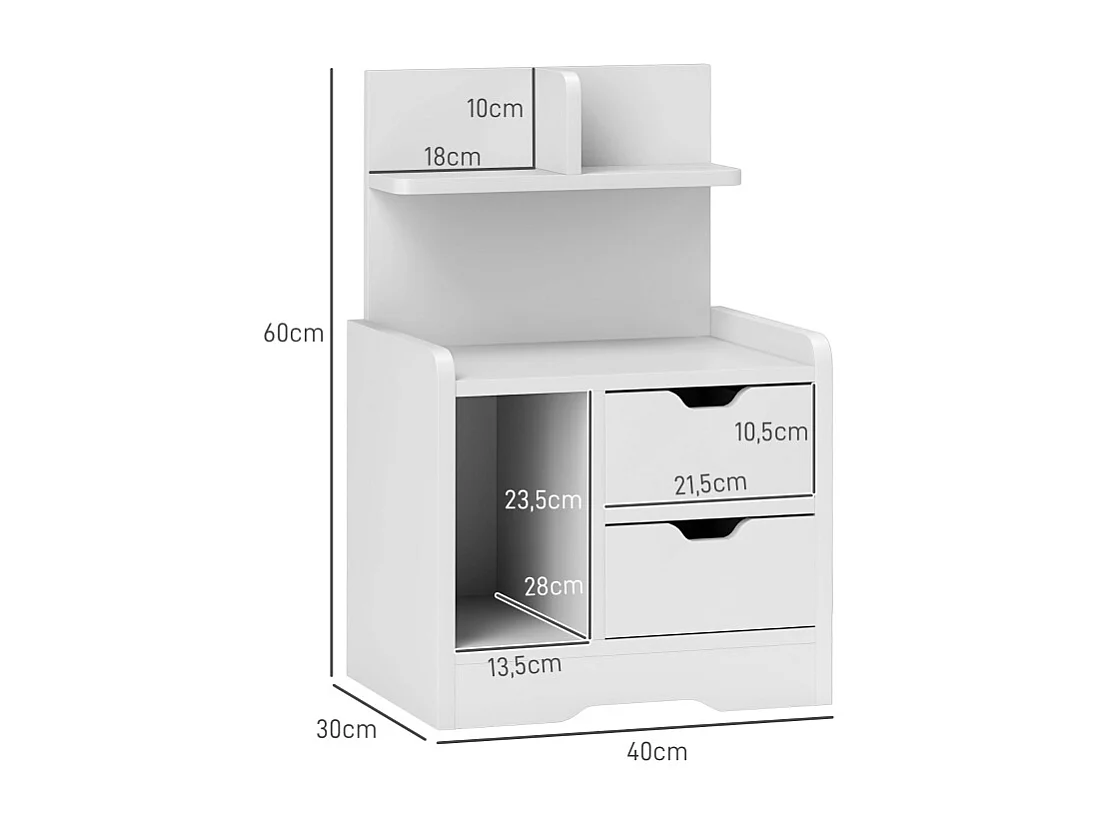 Table de chevet à 2 tiroirs - Table de chevet avec étagère ouverte - bois blanc - pour chambre