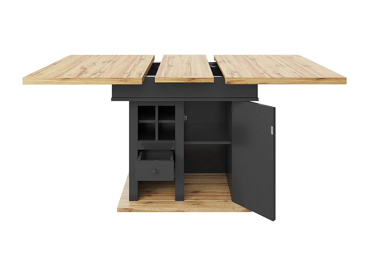 Table à manger extensible avec une porte - Table à manger pliable avec un tiroir et quatre casiers à vin - noire - pour la cuisine et le salon
