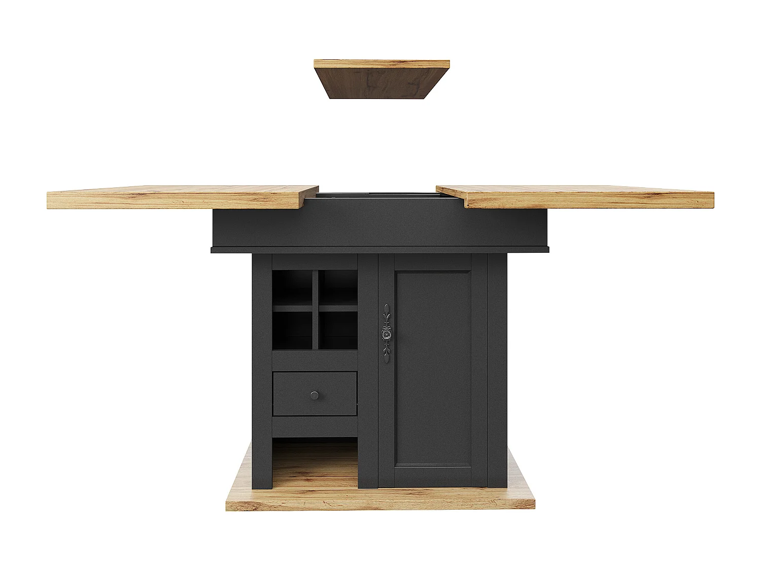 Table à manger extensible avec une porte - Table à manger pliable avec un tiroir et quatre casiers à vin - noire - pour la cuisine et le salon