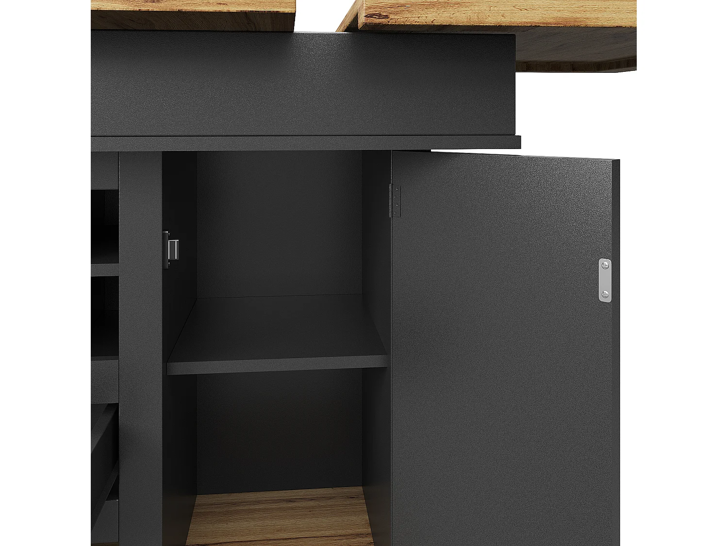 Table à manger extensible avec une porte - Table à manger pliable avec un tiroir et quatre casiers à vin - noire - pour la cuisine et le salon