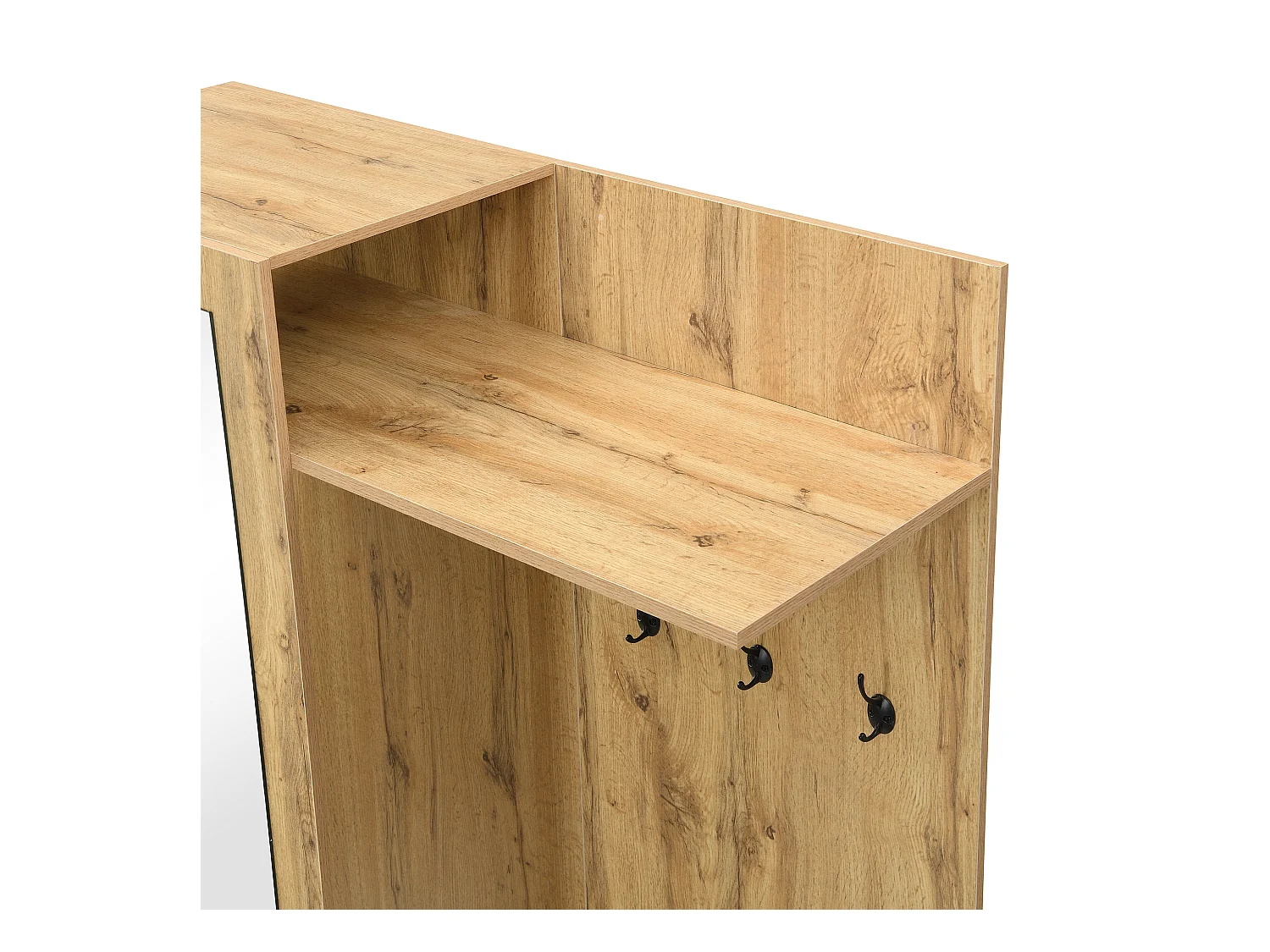 Vestiaire avec miroir - Porte manteau avec 5 patères et 2 portes - rangement ouvert - bois - pour chambre et salon