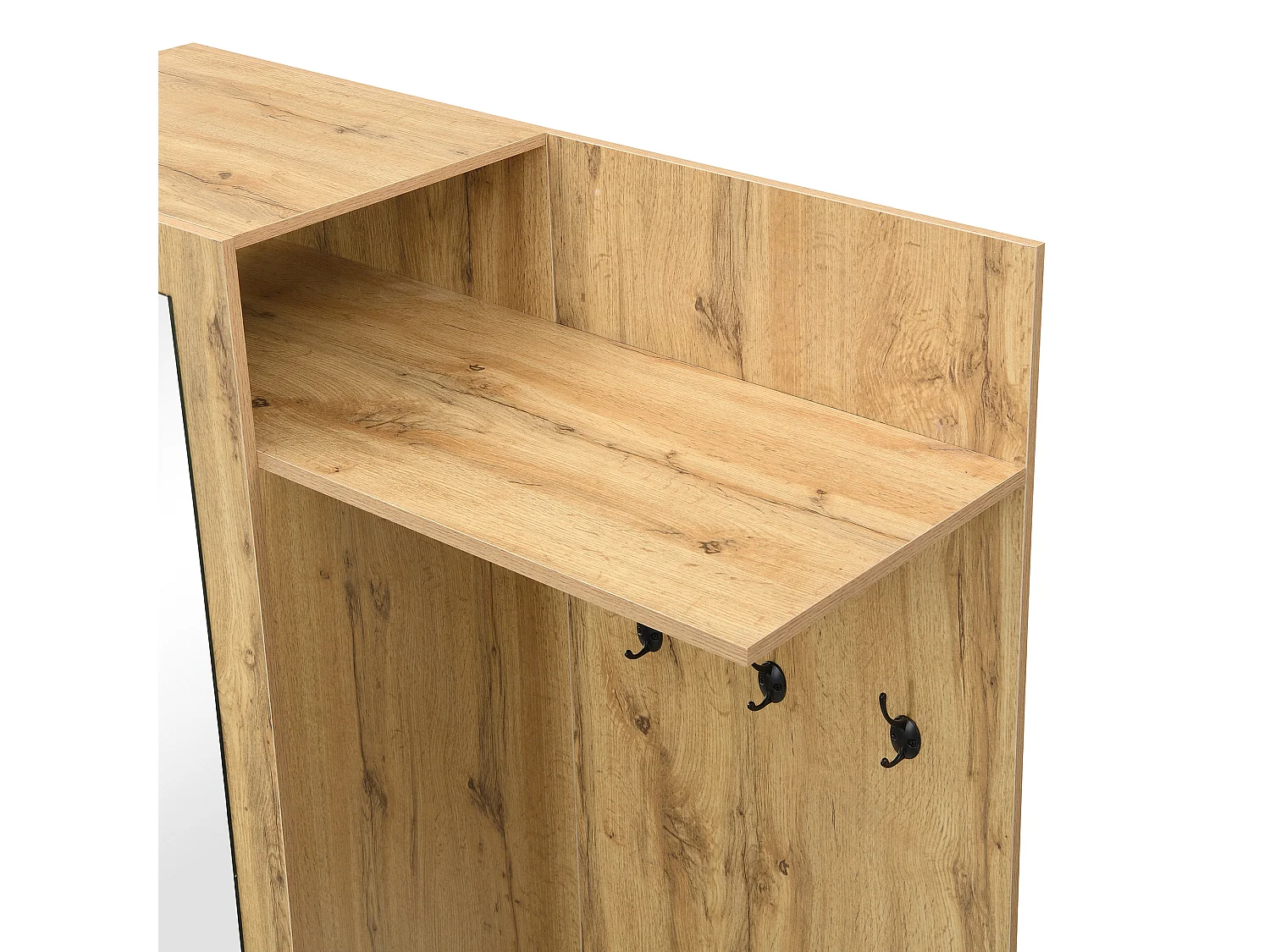 Spiegelgarderobe - Garderobe mit 5 Haken und 2 Türen - offene aufbewahrung - holz - für schlafzimmer und wohnzimmer
