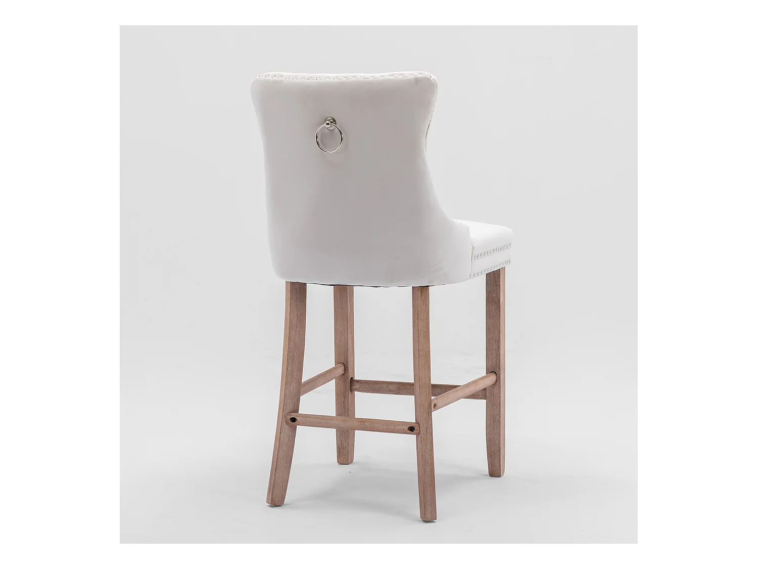 Lot de 2 tabourets de bar - Tabourets de bar avec dossier rembourré et capitonnage à boutons - velours beige