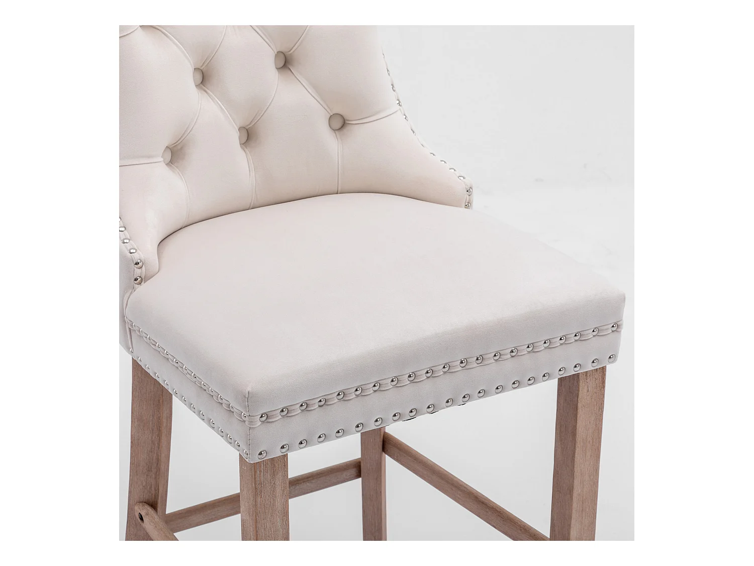 Lot de 2 tabourets de bar - Tabourets de bar avec dossier rembourré et capitonnage à boutons - velours beige