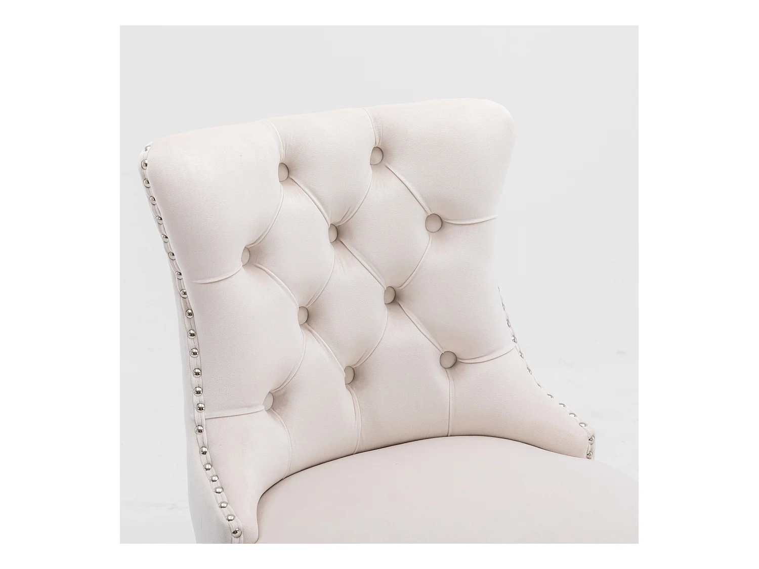 Lot de 2 tabourets de bar - Tabourets de bar avec dossier rembourré et capitonnage à boutons - velours beige