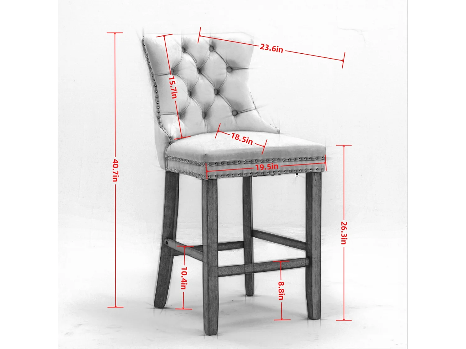Lot de 2 tabourets de bar - Tabourets de bar avec dossier rembourré et capitonnage à boutons - velours beige