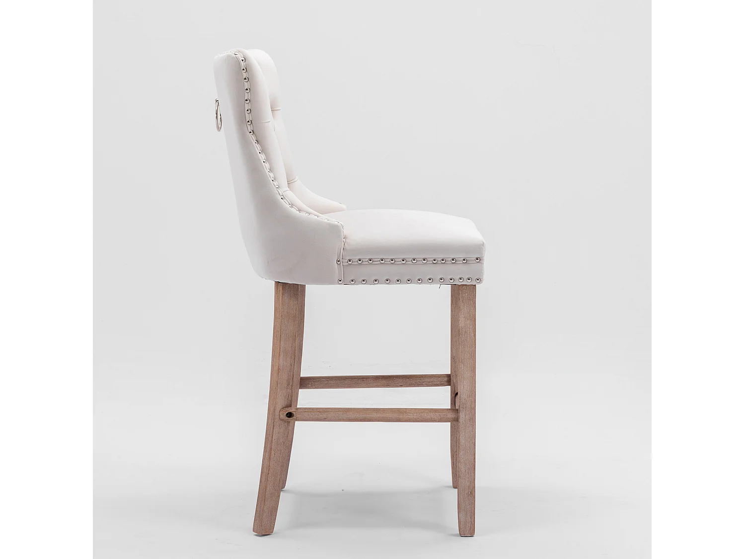 Lot de 2 tabourets de bar - Tabourets de bar avec dossier rembourré et capitonnage à boutons - velours beige