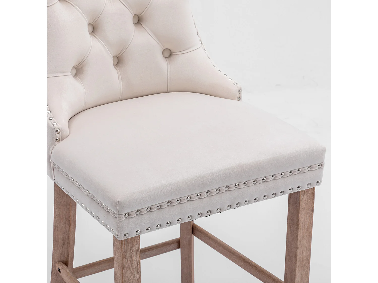 Lot de 2 tabourets de bar - Tabourets de bar avec dossier rembourré et capitonnage à boutons - velours beige