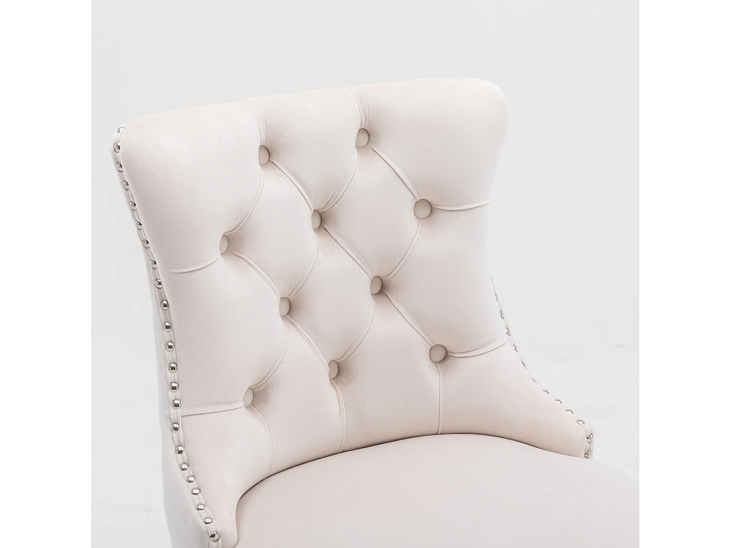 Lot de 2 tabourets de bar - Tabourets de bar avec dossier rembourré et capitonnage à boutons - velours beige