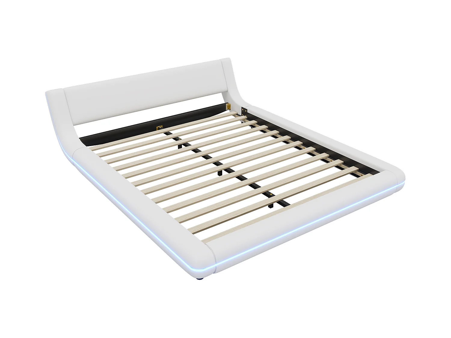 Lit adulte 160 x 200 cm - Lit double avec éclairage LED et télécommande 24 boutons - PU blanc - sans matelas