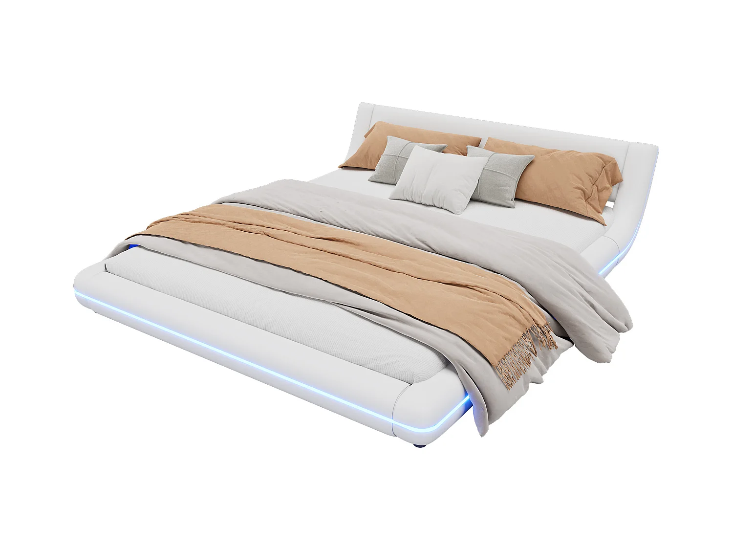 Lit adulte 160 x 200 cm - Lit double avec éclairage LED et télécommande 24 boutons - PU blanc - sans matelas