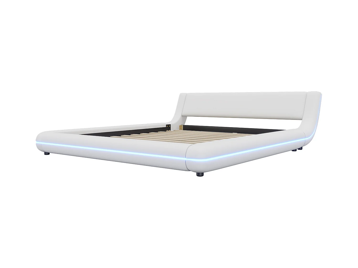 Lit adulte 160 x 200 cm - Lit double avec éclairage LED et télécommande 24 boutons - PU blanc - sans matelas