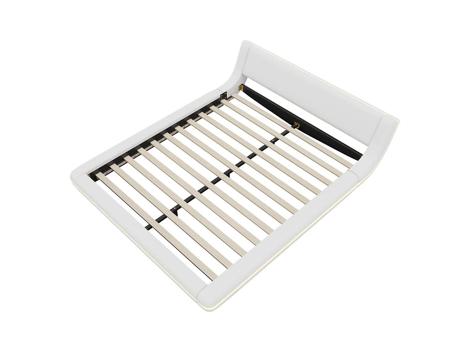 Lit adulte 160 x 200 cm - Lit double avec éclairage LED et télécommande 24 boutons - PU blanc - sans matelas