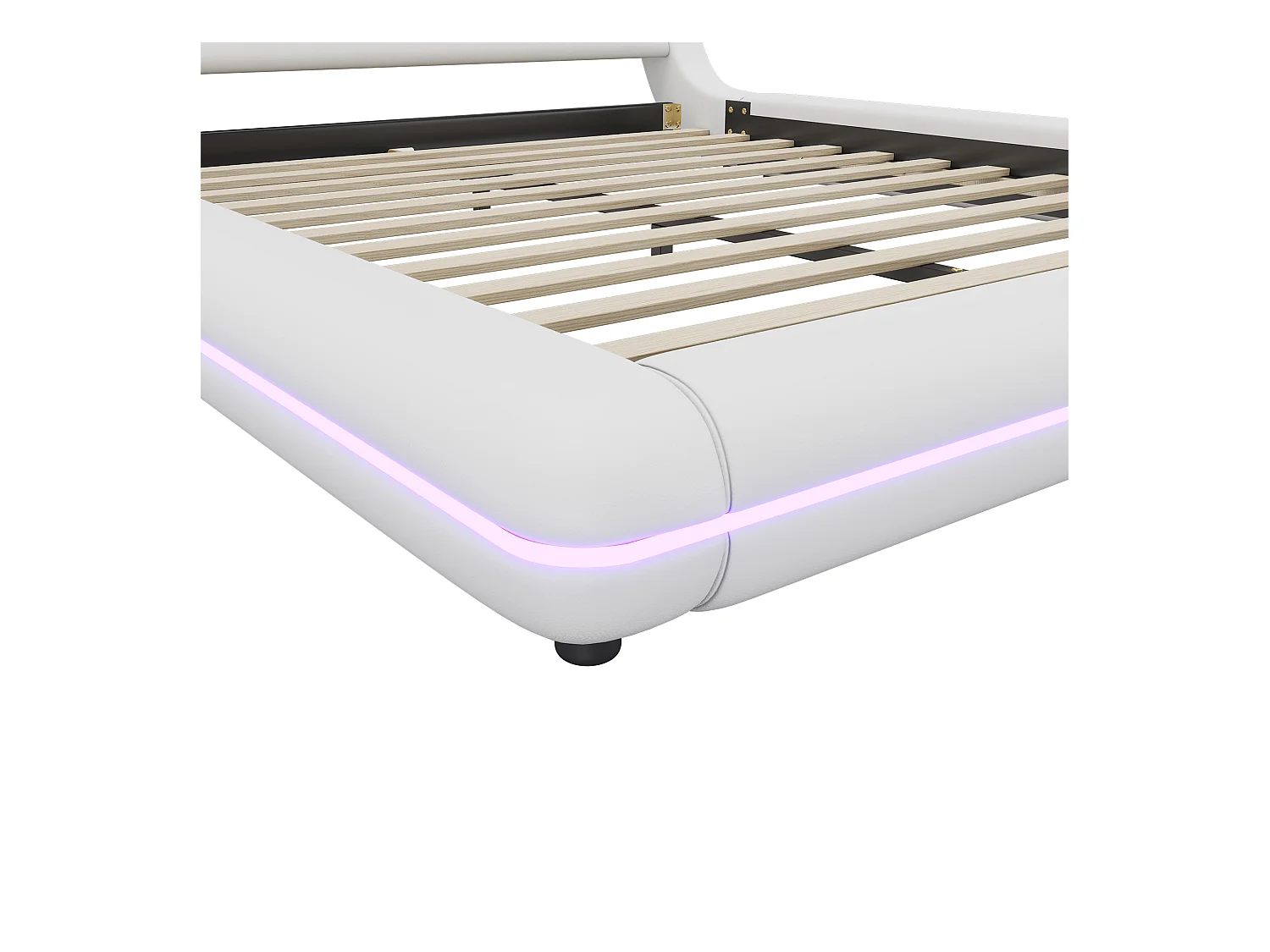 Lit adulte 160 x 200 cm - Lit double avec éclairage LED et télécommande 24 boutons - PU blanc - sans matelas