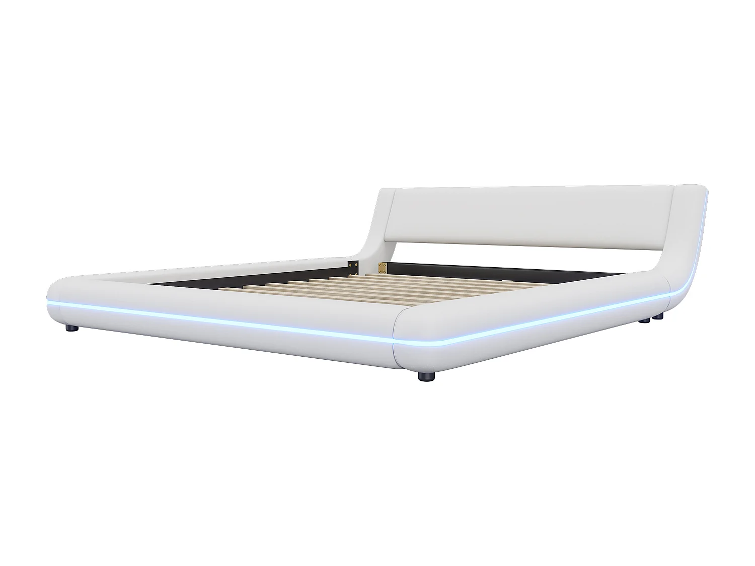 Erwachsenenbett 160 x 200 cm – Doppelbett mit LED-Beleuchtung und 24-Tasten-Fernbedienung – Weißes PU – ohne Matratze