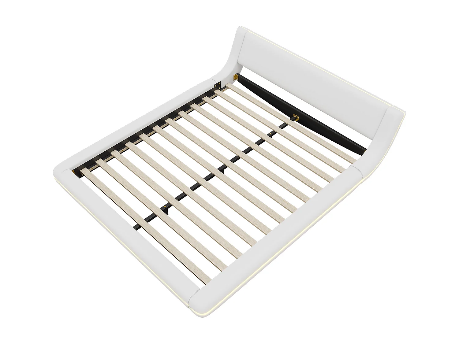 Erwachsenenbett 160 x 200 cm – Doppelbett mit LED-Beleuchtung und 24-Tasten-Fernbedienung – Weißes PU – ohne Matratze