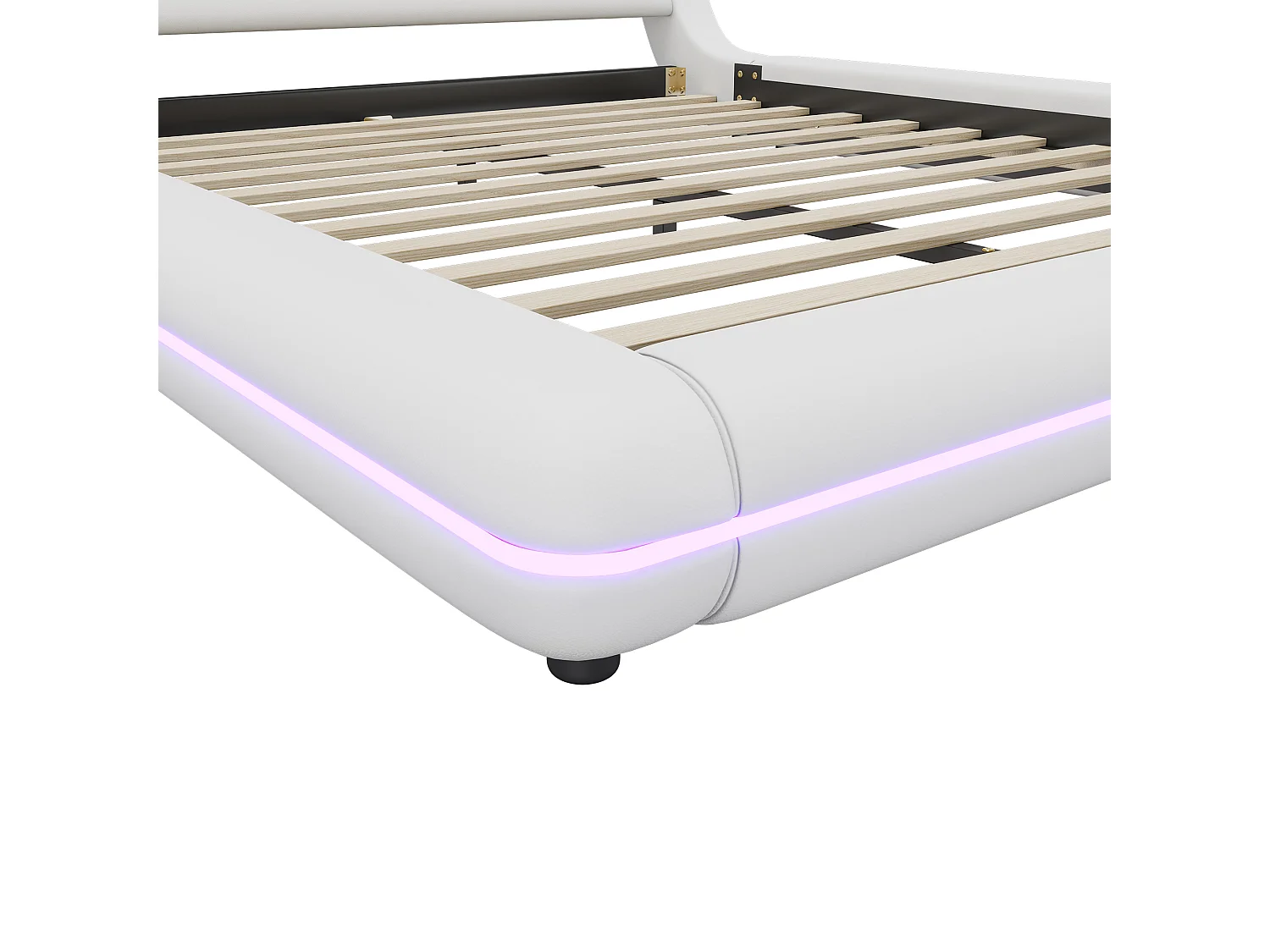 Erwachsenenbett 160 x 200 cm – Doppelbett mit LED-Beleuchtung und 24-Tasten-Fernbedienung – Weißes PU – ohne Matratze