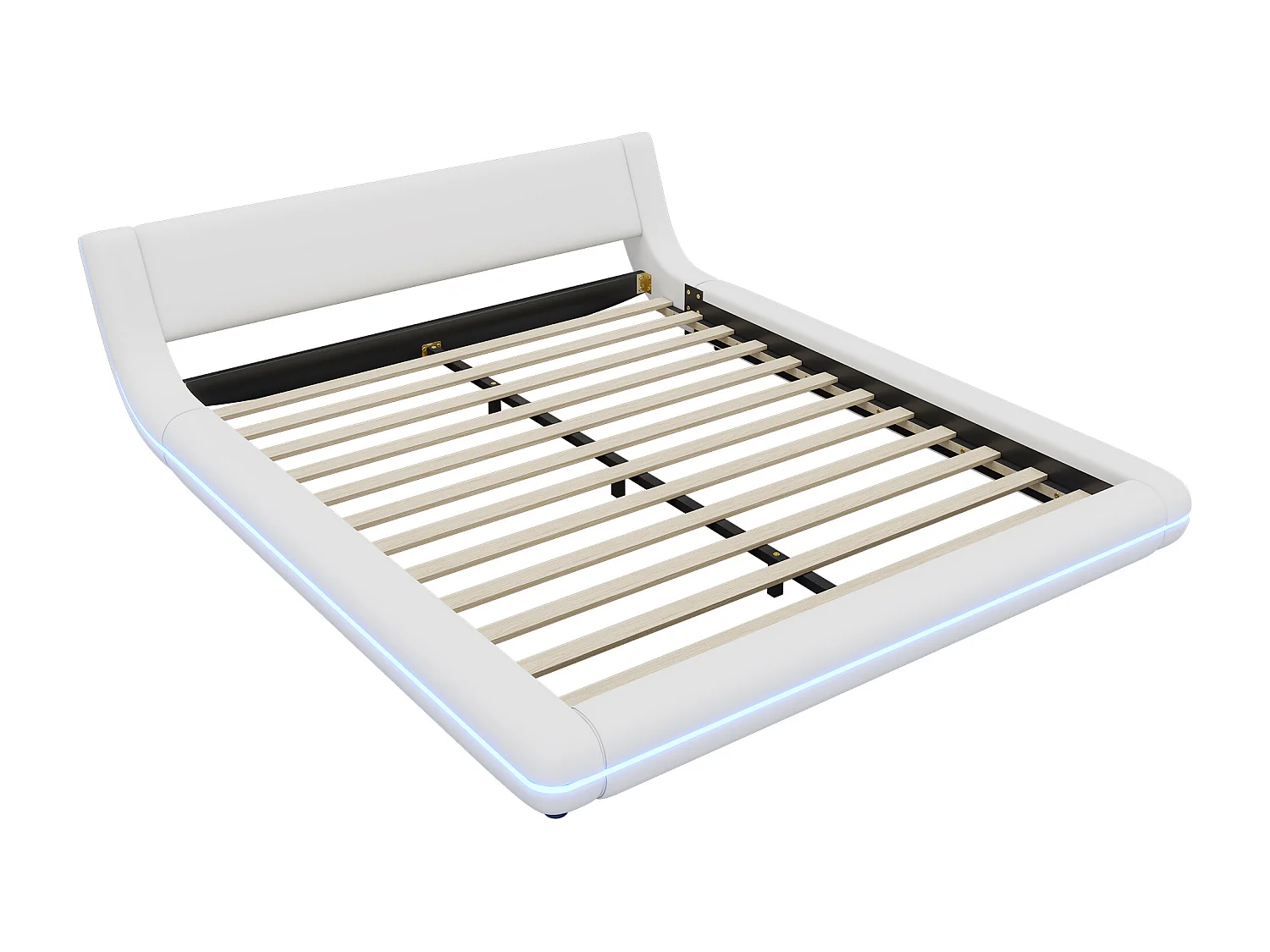 Erwachsenenbett 160 x 200 cm – Doppelbett mit LED-Beleuchtung und 24-Tasten-Fernbedienung – Weißes PU – ohne Matratze