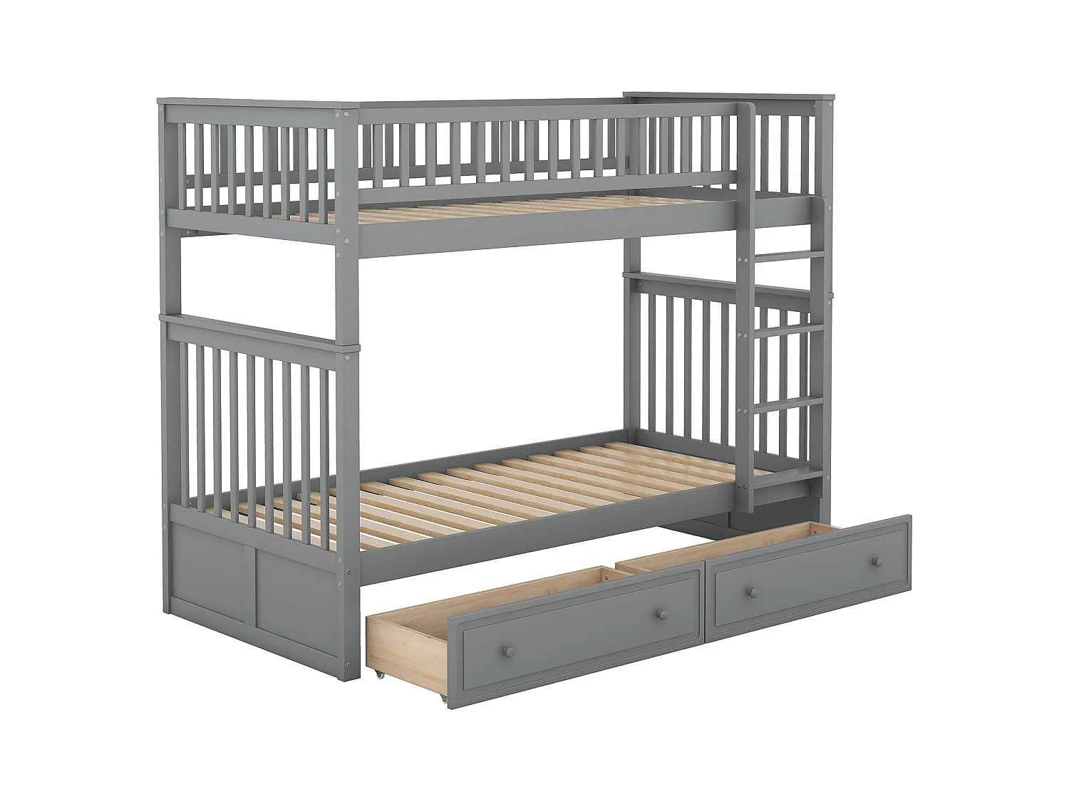 Lit superposé 90 x 200 cm - Lit enfant avec 2 tiroirs et échelle - bois gris - sans matelas