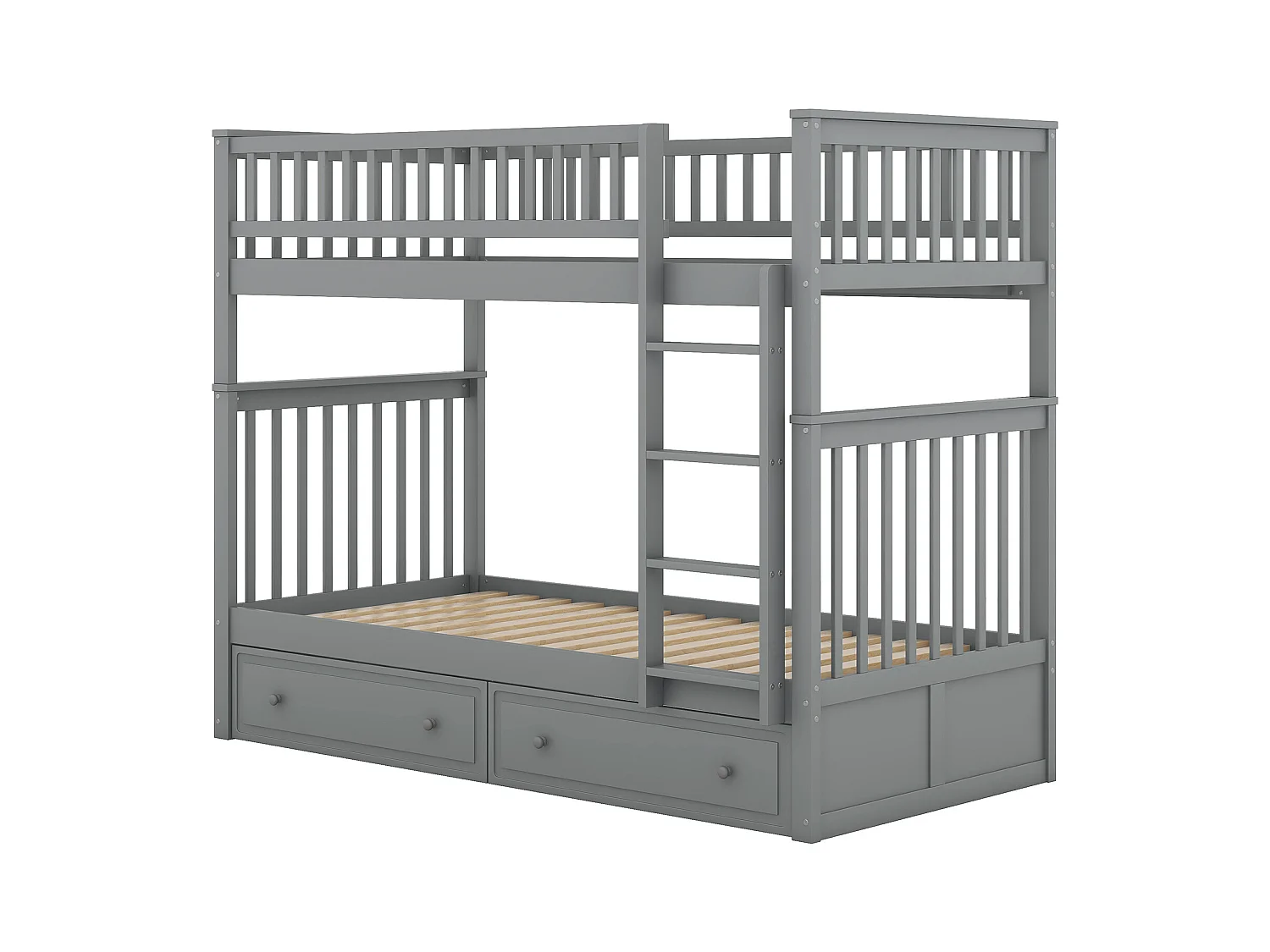 Lit superposé 90 x 200 cm - Lit enfant avec 2 tiroirs et échelle - bois gris - sans matelas