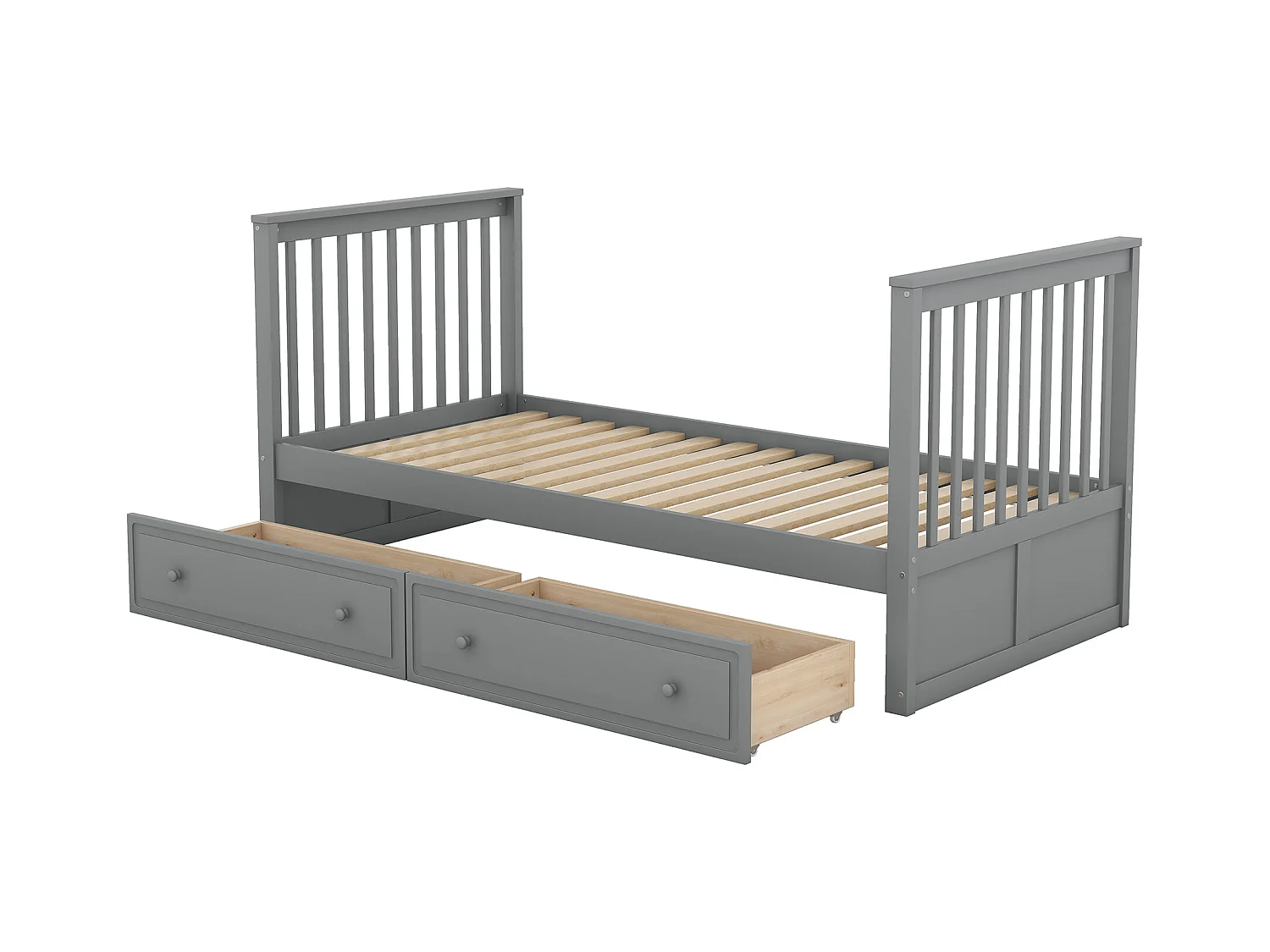 Lit superposé 90 x 200 cm - Lit enfant avec 2 tiroirs et échelle - bois gris - sans matelas