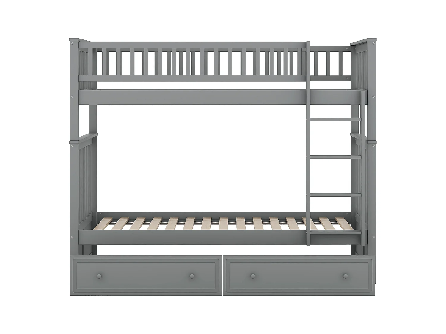 Lit superposé 90 x 200 cm - Lit enfant avec 2 tiroirs et échelle - bois gris - sans matelas