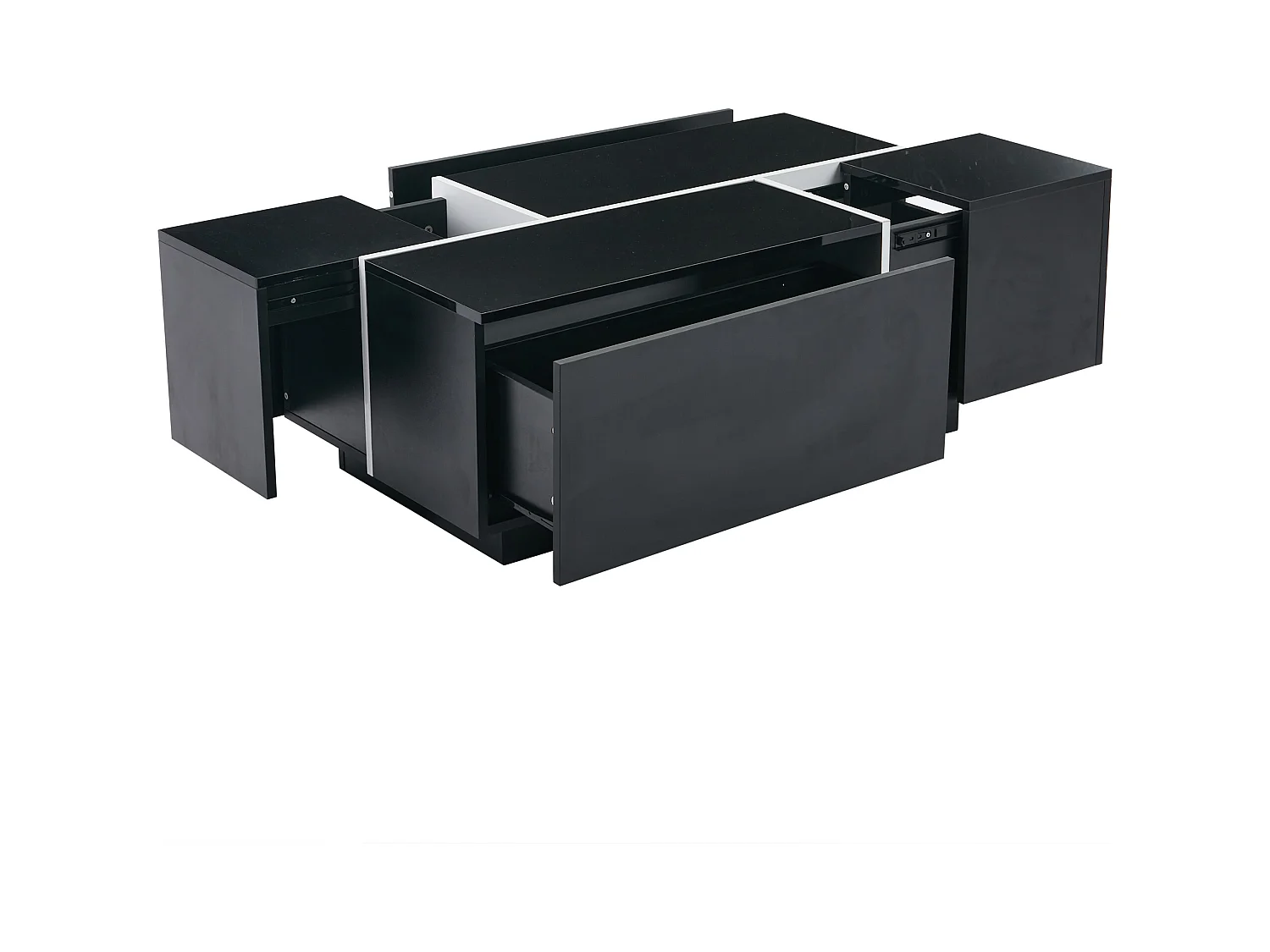 Table basse rectangulaire noir - Table basse avec 4 tiroirs et plateau coulissant - pour salon