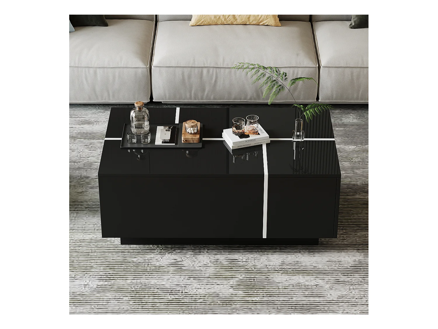 Table basse rectangulaire noir - Table basse avec 4 tiroirs et plateau coulissant - pour salon