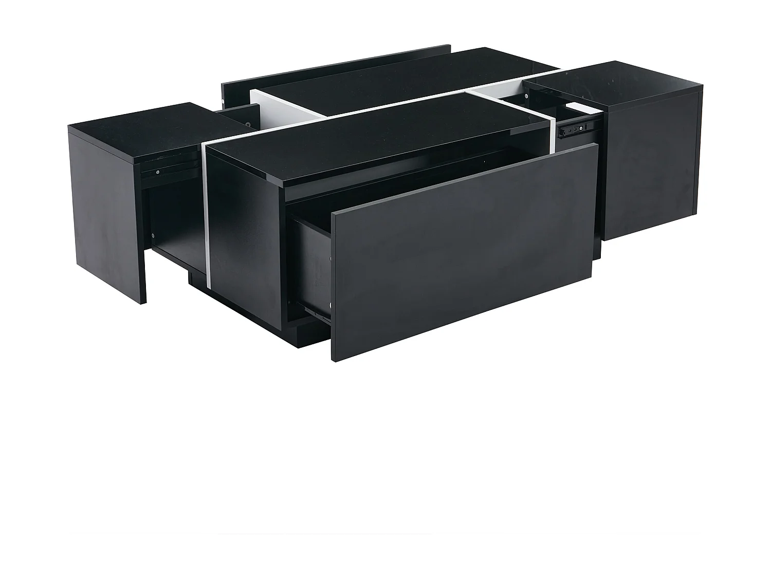 Table basse rectangulaire noir - Table basse avec 4 tiroirs et plateau coulissant - pour salon