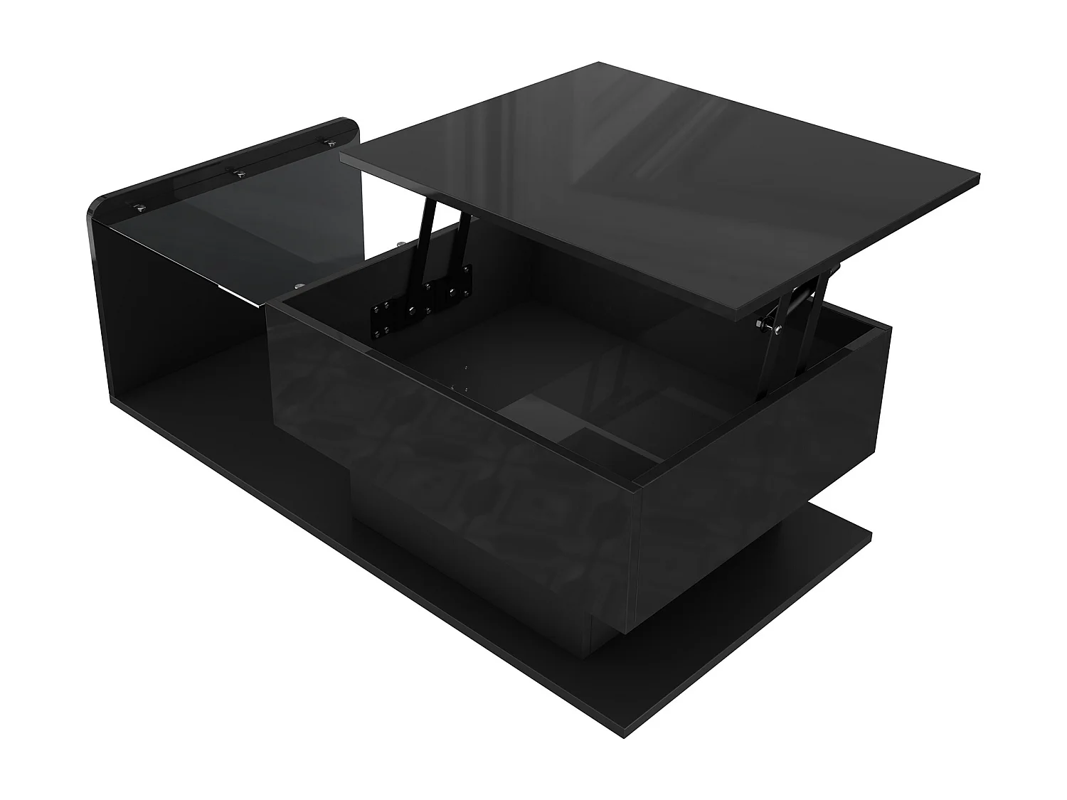 Table basse noir brillant - Table basse avec éclairage LED et plateau en verre - plateau réglable