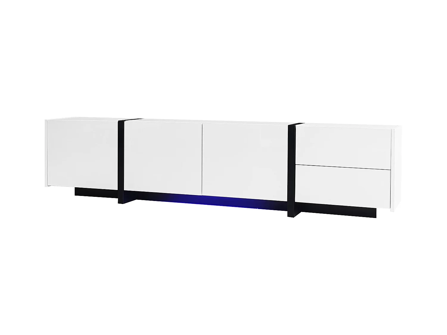 Meuble TV blanc brillant - Meuble TV avec 1 tiroir et 4 portes - avec éclairage LED - pour salon