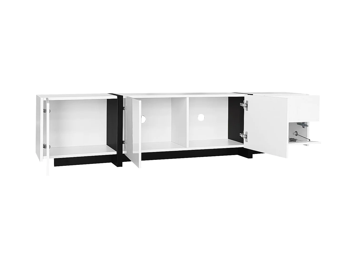 Meuble TV blanc brillant - Meuble TV avec 1 tiroir et 4 portes - avec éclairage LED - pour salon