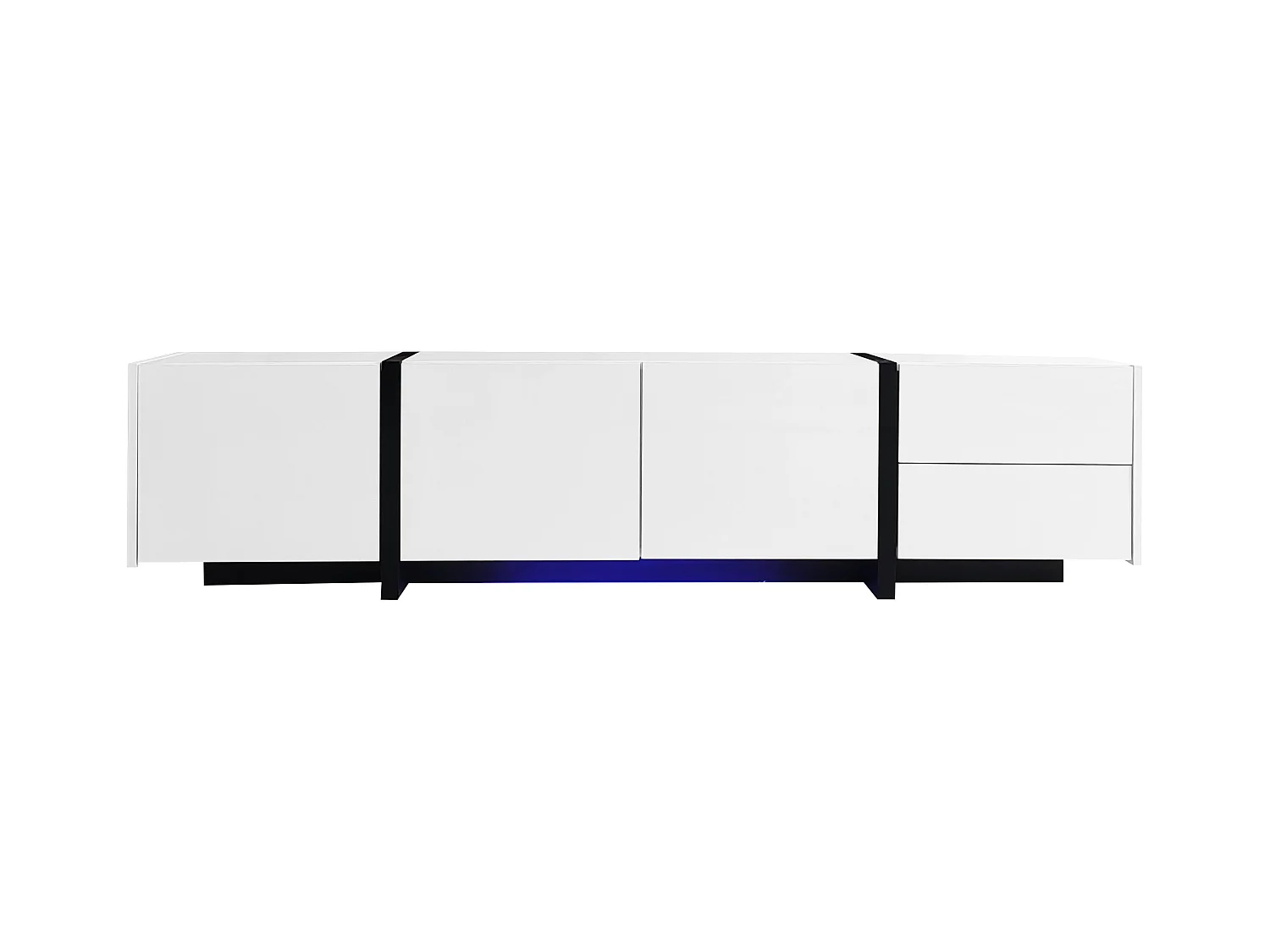 Meuble TV blanc brillant - Meuble TV avec 1 tiroir et 4 portes - avec éclairage LED - pour salon