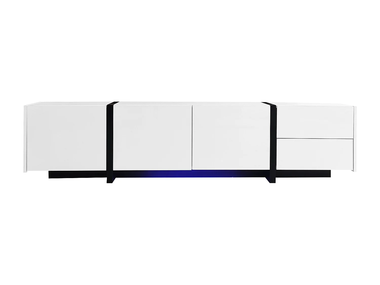 Weiß glänzender TV-Schrank – TV-Ständer mit 1 Schublade und 4 Türen – mit LED-Beleuchtung – für das Wohnzimmer