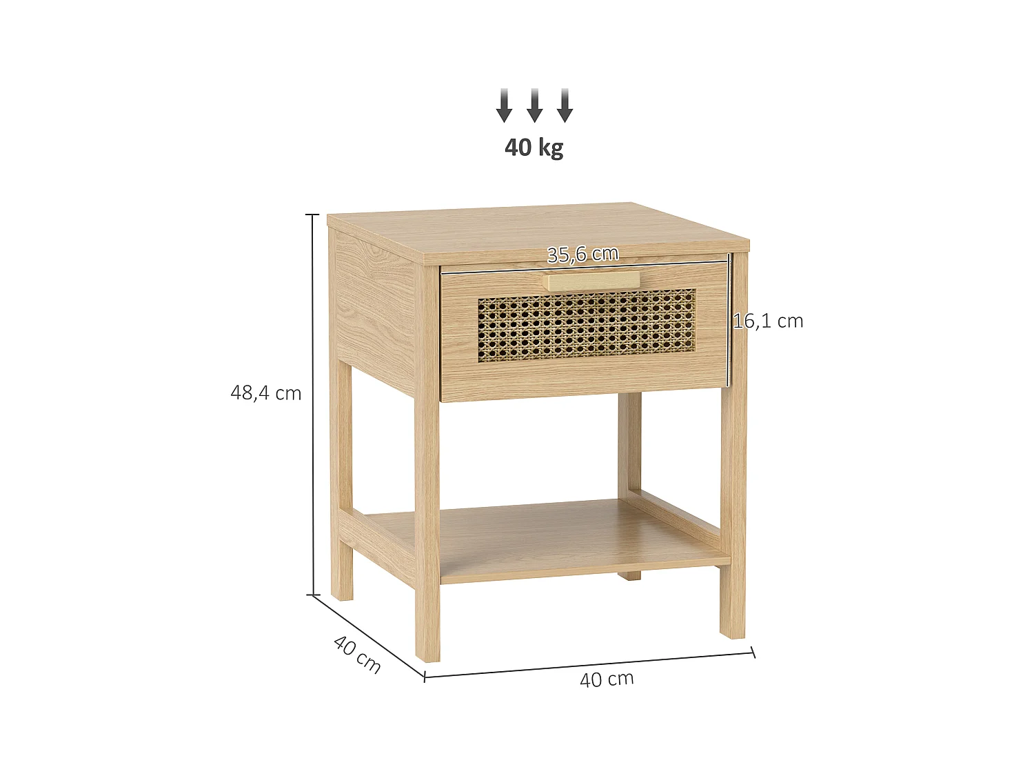 Table de chevet avec 1 tiroir - Table de chevet avec étagères ouvertes et design en rotin - bois - pour chambre