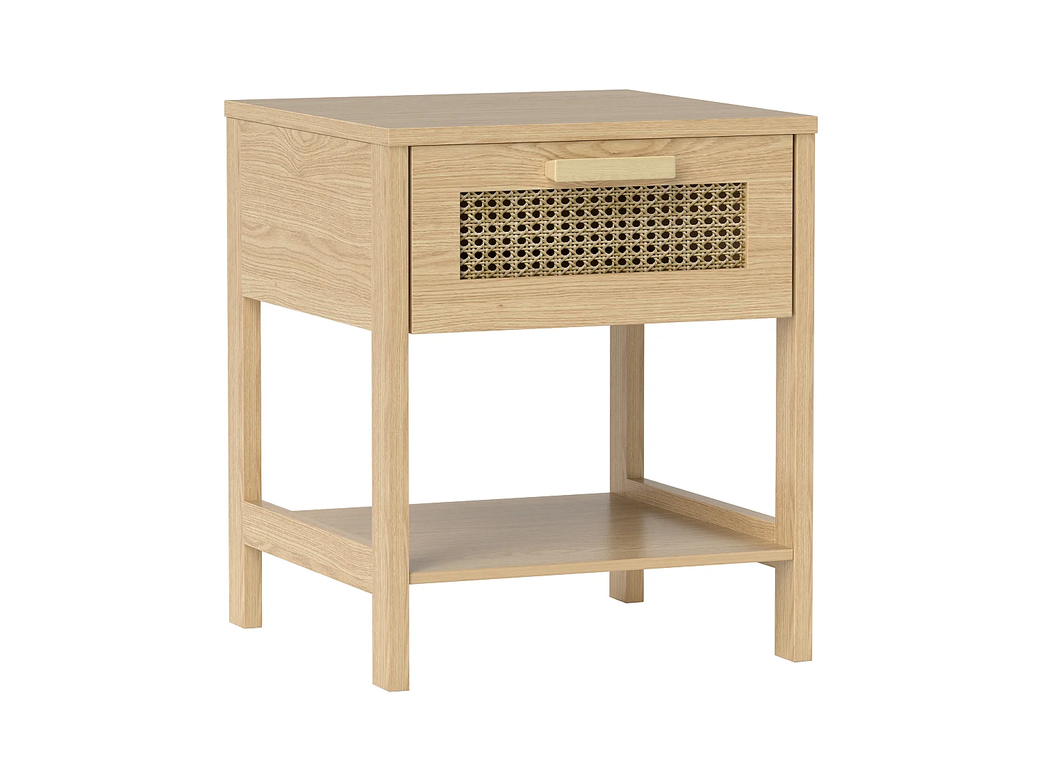 Table de chevet avec 1 tiroir - Table de chevet avec étagères ouvertes et design en rotin - bois - pour chambre
