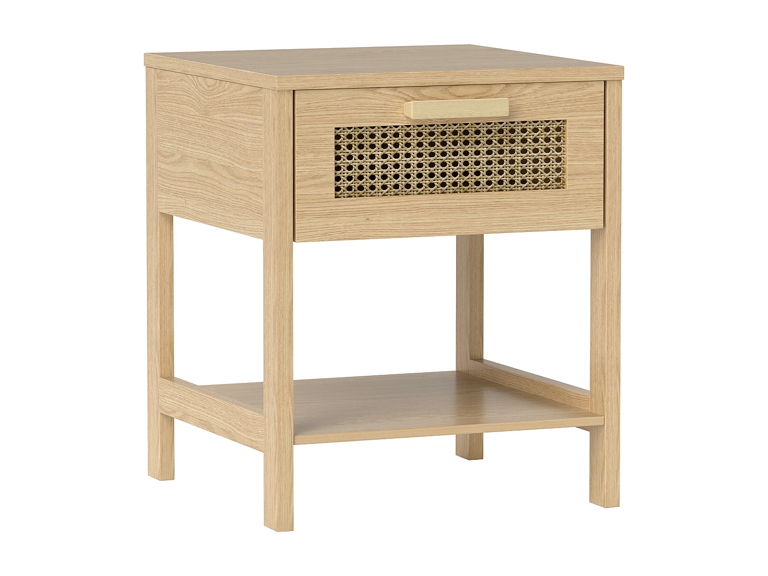 Table de chevet avec 1 tiroir - Table de chevet avec étagères ouvertes et design en rotin - bois - pour chambre