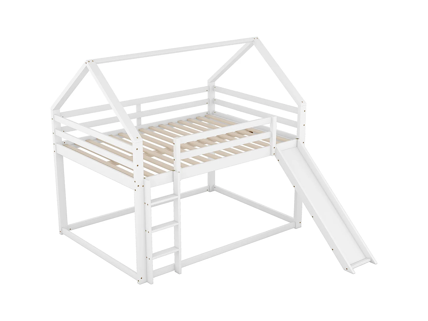 Lit superposé 140 x 200 cm - Lit double avec toboggan et échelle - bois blanc - sans matelas
