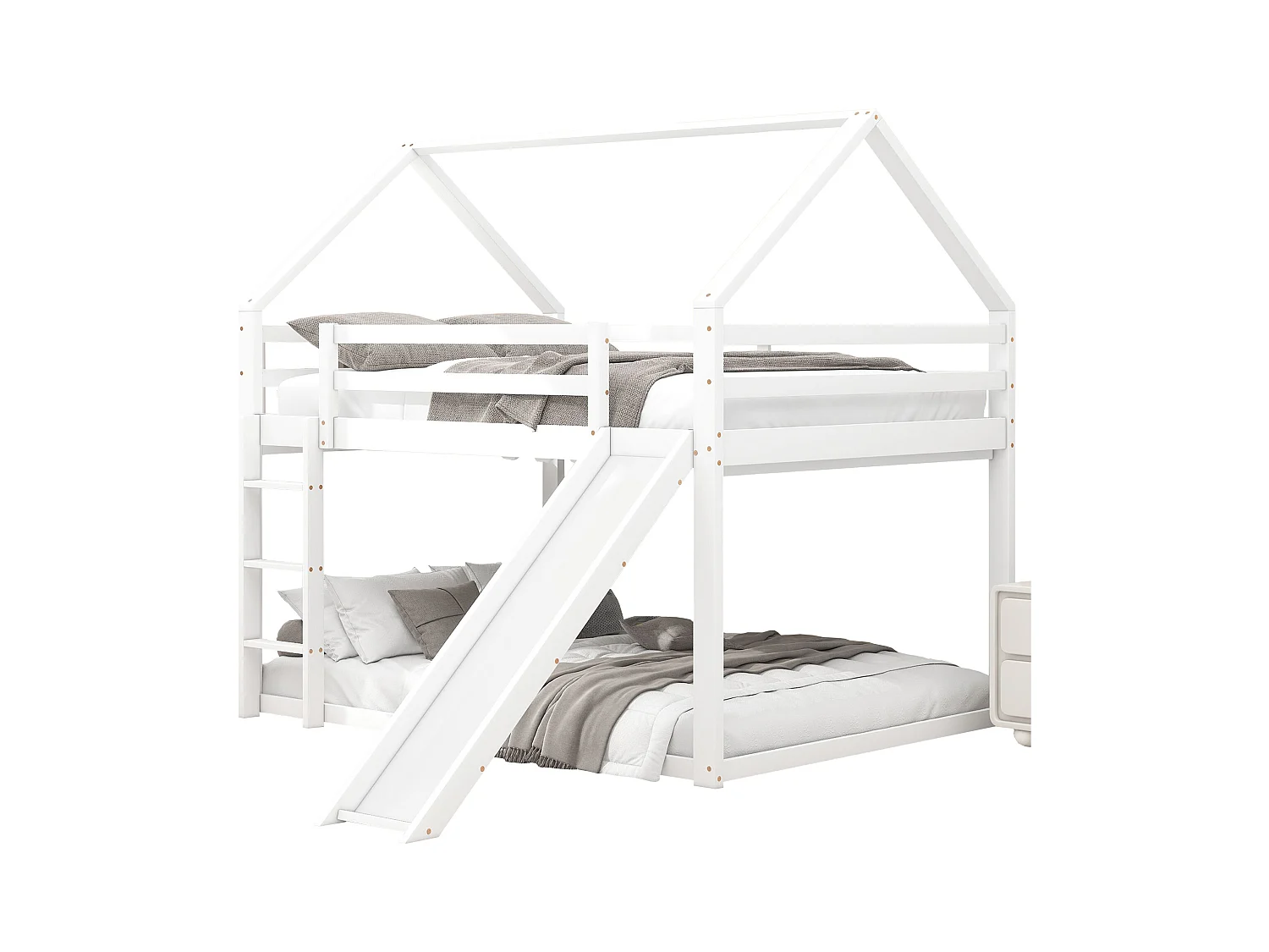 Lit superposé 140 x 200 cm - Lit double avec toboggan et échelle - bois blanc - sans matelas
