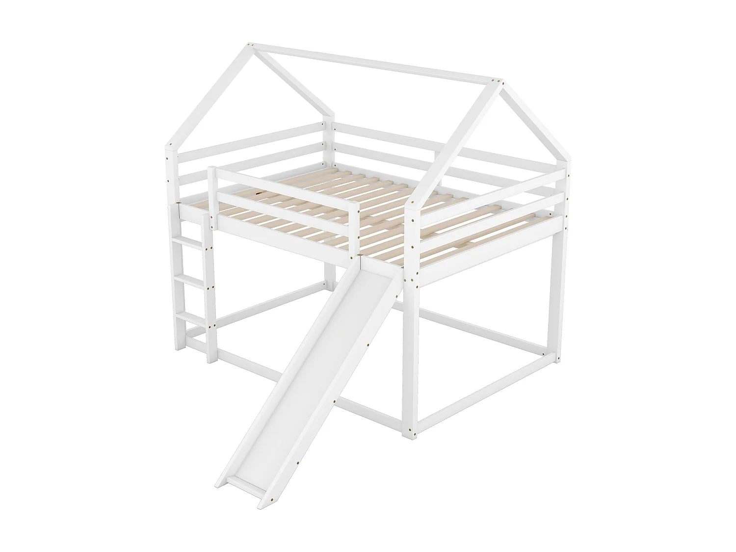 Lit superposé 140 x 200 cm - Lit double avec toboggan et échelle - bois blanc - sans matelas