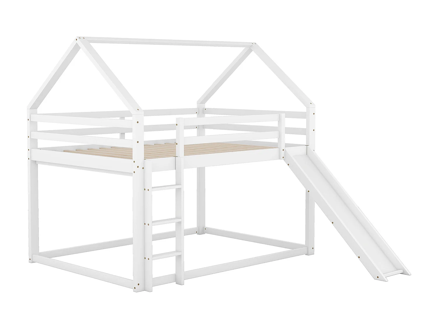 Lit superposé 140 x 200 cm - Lit double avec toboggan et échelle - bois blanc - sans matelas