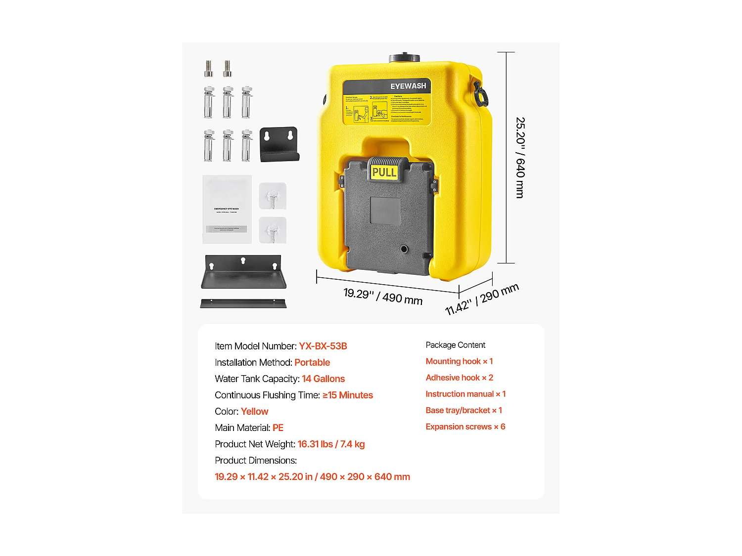 Stacja do Płukania Oczu SucceBuy 53 L, Stacja do Płukania Oczu Zgodna z Normą OSHA do Montażu na Ścianie lub Samodzielnego Użytku,Jednostka dla Szkół