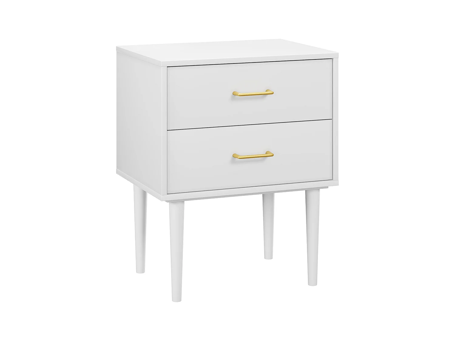 Table de chevet à 2 tiroirs - Table de chevet avec pieds en bois et poignées dorées - blanc - pour chambre